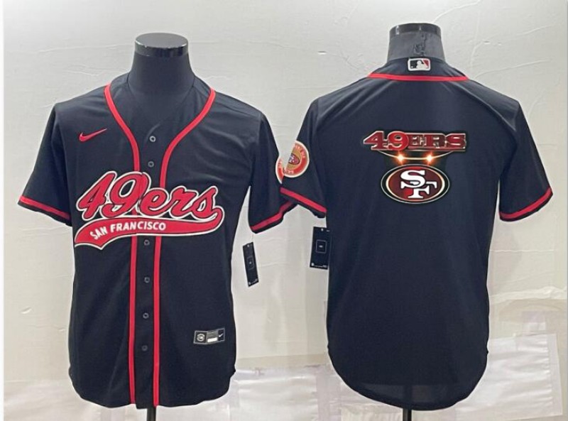 Men's San Francisco 49ers Black Team Big Logo With Patch Cool Base Stitched Baseball Jersey Men's San Francisco 49ers Black Team Big Logo With Patch Cool Base Stitched Baseball Jersey